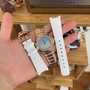 Đồng Hồ Patek Philippe Replica 11 Nautilus 7010R Nữ Mặt Xanh Trắng Dây Kim Loại Xưởng GR 32mm (2)