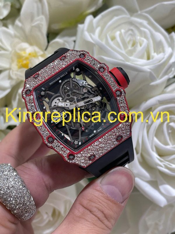 Đồng Hồ RM35-02 Rafael Nadal Snowflake Red Quartz TPT Tuỳ Chỉnh Carbon Kim Cương CVD Độc Quyền 43,2x50mm (2)