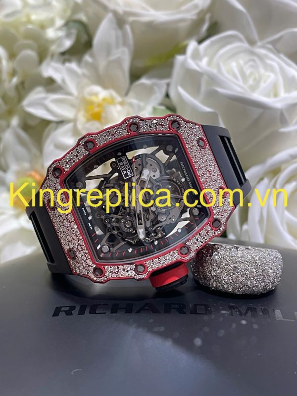 Đồng Hồ RM35-02 Rafael Nadal Snowflake Red Quartz TPT Tuỳ Chỉnh Carbon Kim Cương CVD Độc Quyền 43,2x50mm (2)