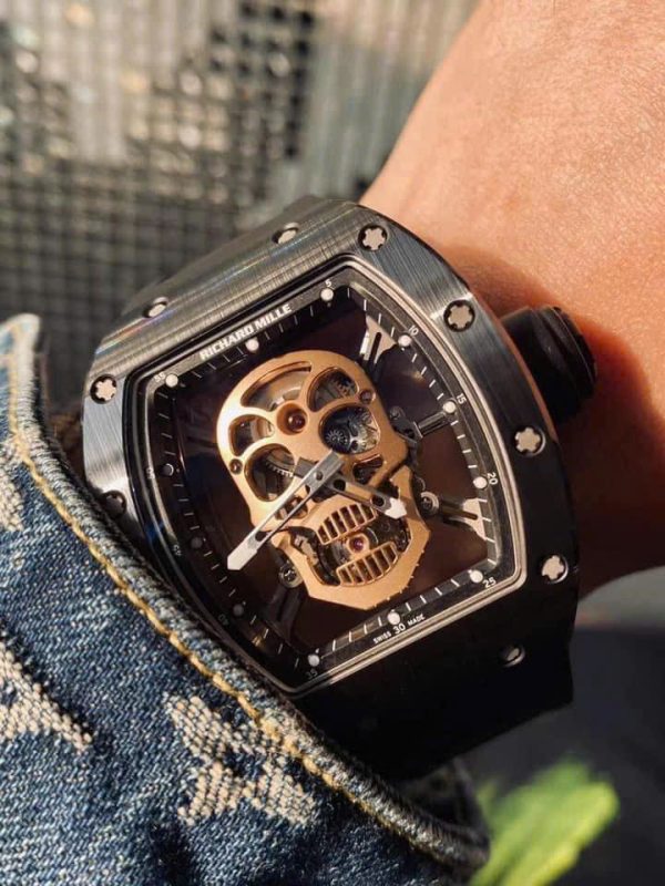 Đồng Hồ Richard Mille Chế Tác RM052 Skull Tourbillon Vỏ Gốm Đen Dây Cao Su 43mm (2)