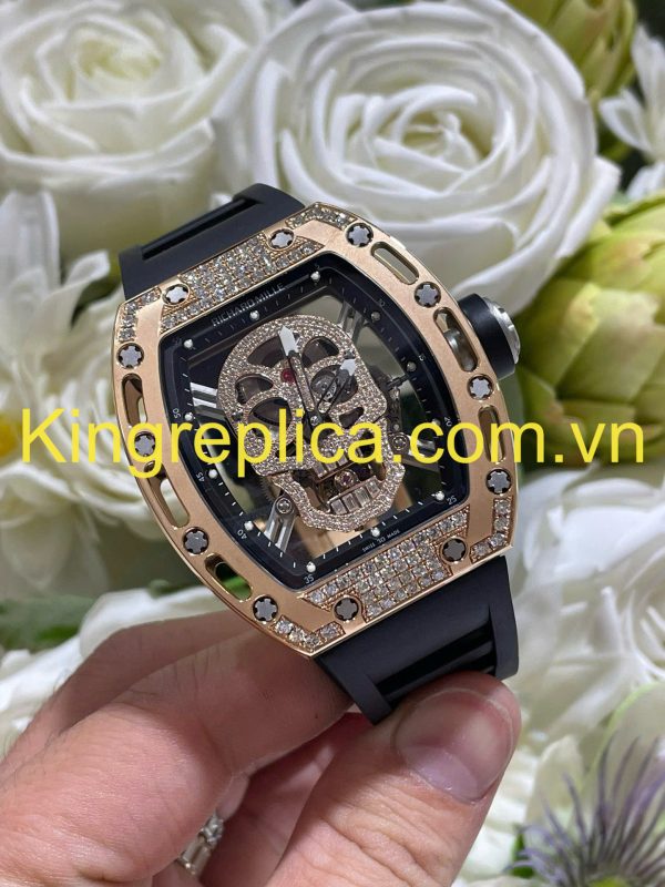 Đồng Hồ Richard Mille RM052 Bọc Vàng Hồng 18K Đính Kim Cương Moissanite Hong Kong 42mm (2)