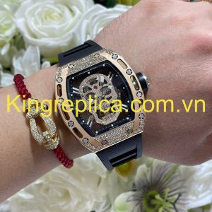 Đồng Hồ Richard Mille RM052 Bọc Vàng Hồng 18K Đính Kim Cương Moissanite Hong Kong 42mm (2)