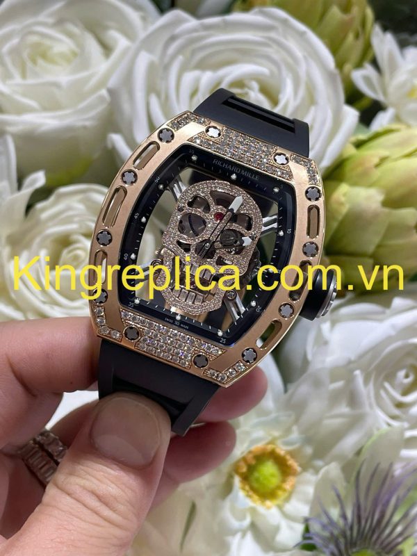 Đồng Hồ Richard Mille RM052 Bọc Vàng Hồng 18K Đính Kim Cương Moissanite Hong Kong 42mm (2)