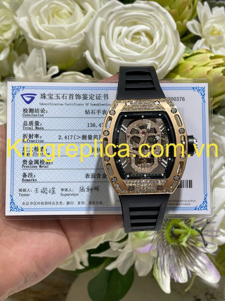 Đồng Hồ Richard Mille RM052 Bọc Vàng Hồng 18K Đính Kim Cương Moissanite Hong Kong 42mm (2)