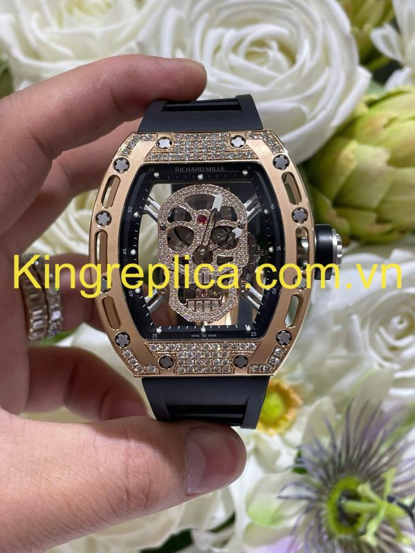 Đồng Hồ Richard Mille RM052 Bọc Vàng Hồng 18K Đính Kim Cương Moissanite Hong Kong 42mm (2)