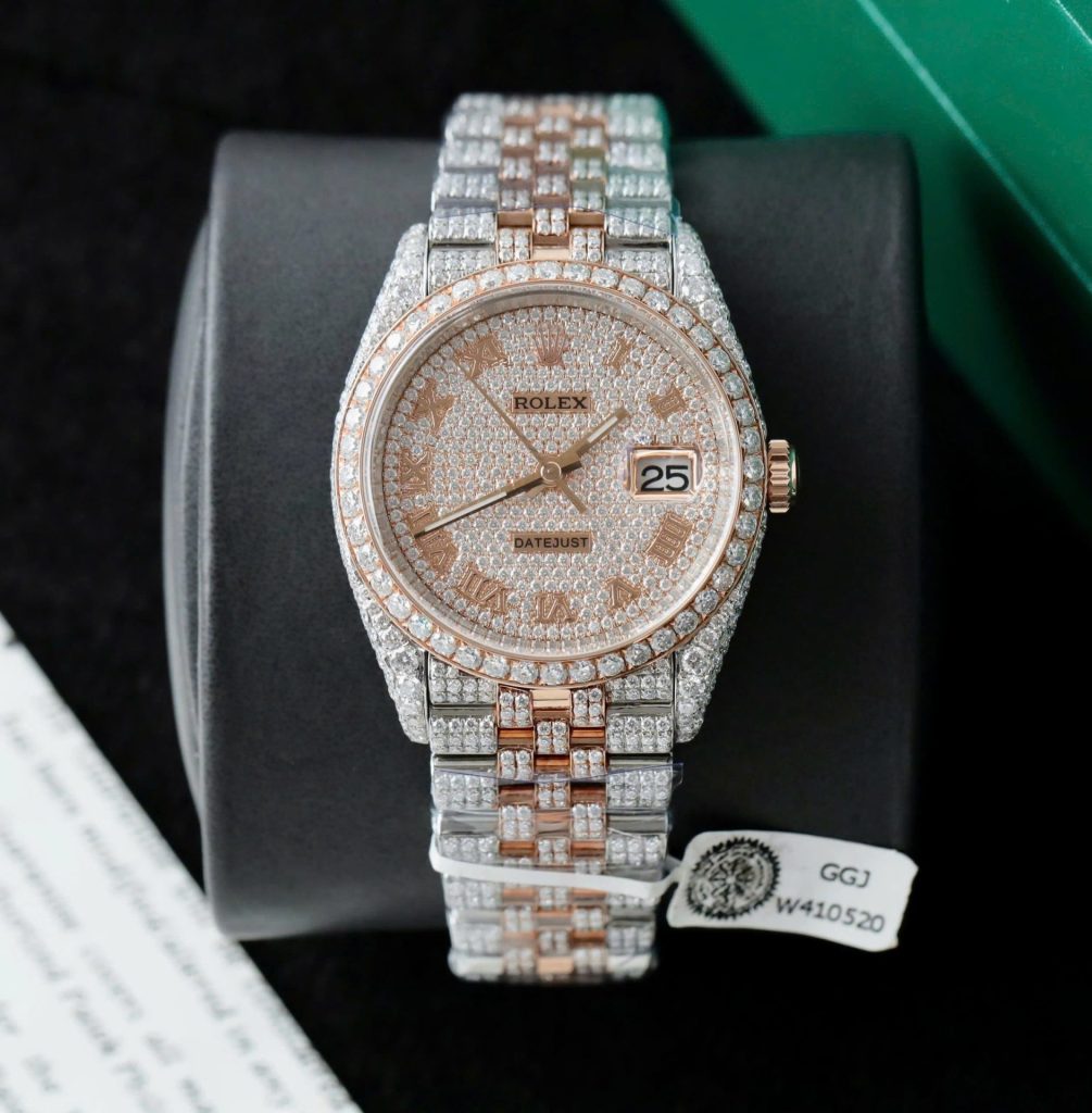 Đồng Hồ Rolex DateJust Chế Tác Bọc Vàng Đính Kim Cương Moissanite Hong Kong 36mm (2)