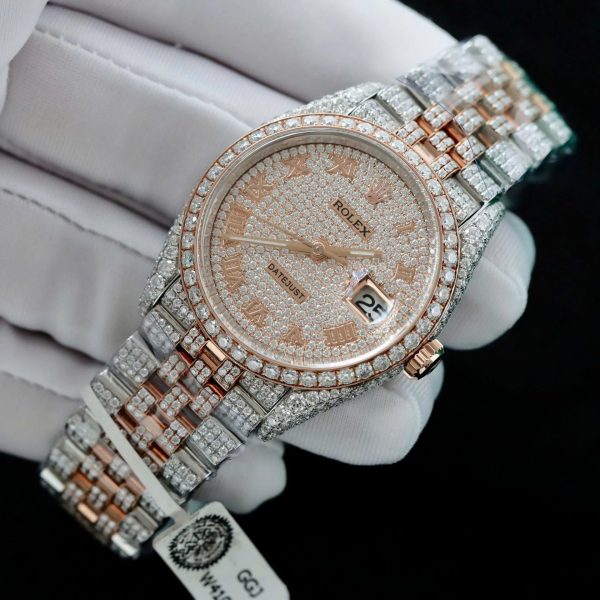 Đồng Hồ Rolex DateJust Chế Tác Bọc Vàng Đính Kim Cương Moissanite Hong Kong 36mm (2)