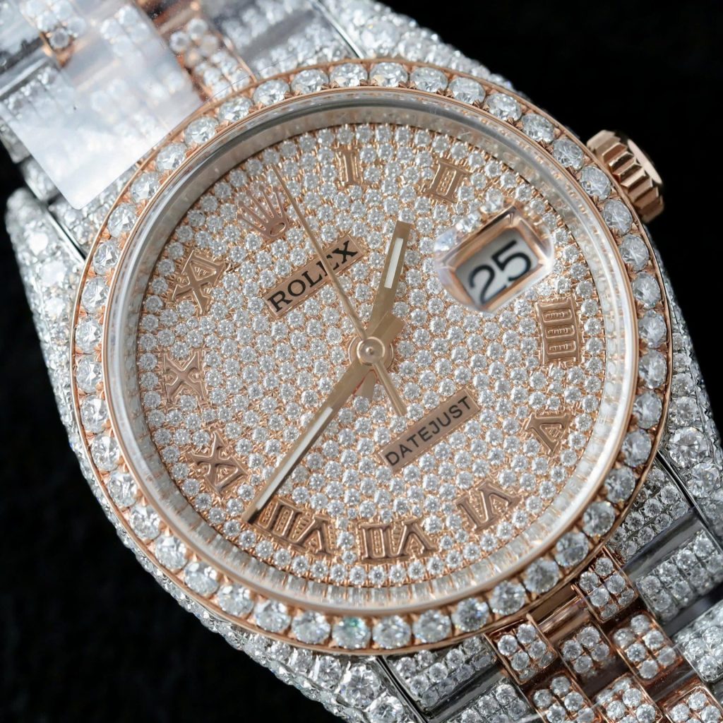 Đồng Hồ Rolex DateJust Chế Tác Bọc Vàng Đính Kim Cương Moissanite Hong Kong 36mm (2)