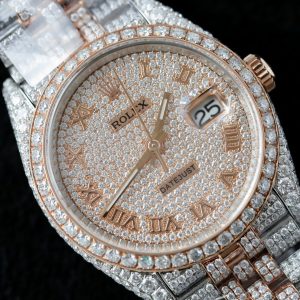Đồng Hồ Rolex DateJust Chế Tác Bọc Vàng Đính Kim Cương Moissanite Hong Kong 36mm (2)