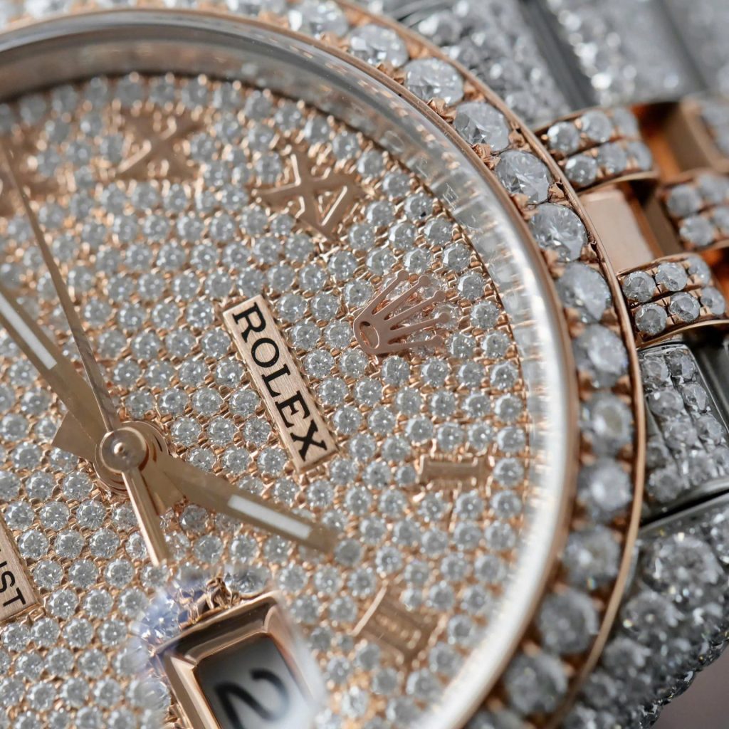 Đồng Hồ Rolex DateJust Chế Tác Bọc Vàng Đính Kim Cương Moissanite Hong Kong 36mm (2)