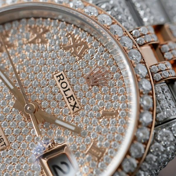 Đồng Hồ Rolex DateJust Chế Tác Bọc Vàng Đính Kim Cương Moissanite Hong Kong 36mm (2)