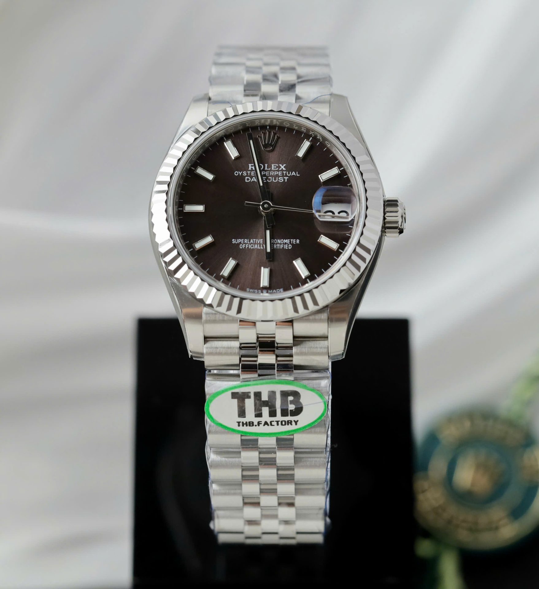 Đồng Hồ Rolex DateJust Fake 11 Cao Cấp Mặt Số Xám Tối Nhà Máy THB 31mm (2)