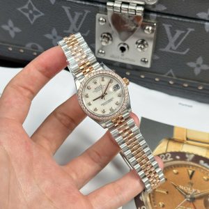 Đồng Hồ Rolex DateJust Mặt MOP Rep 11 Mạ Vàng Hồng Viền Đính Đá Xưởng THB 31mm (2)
