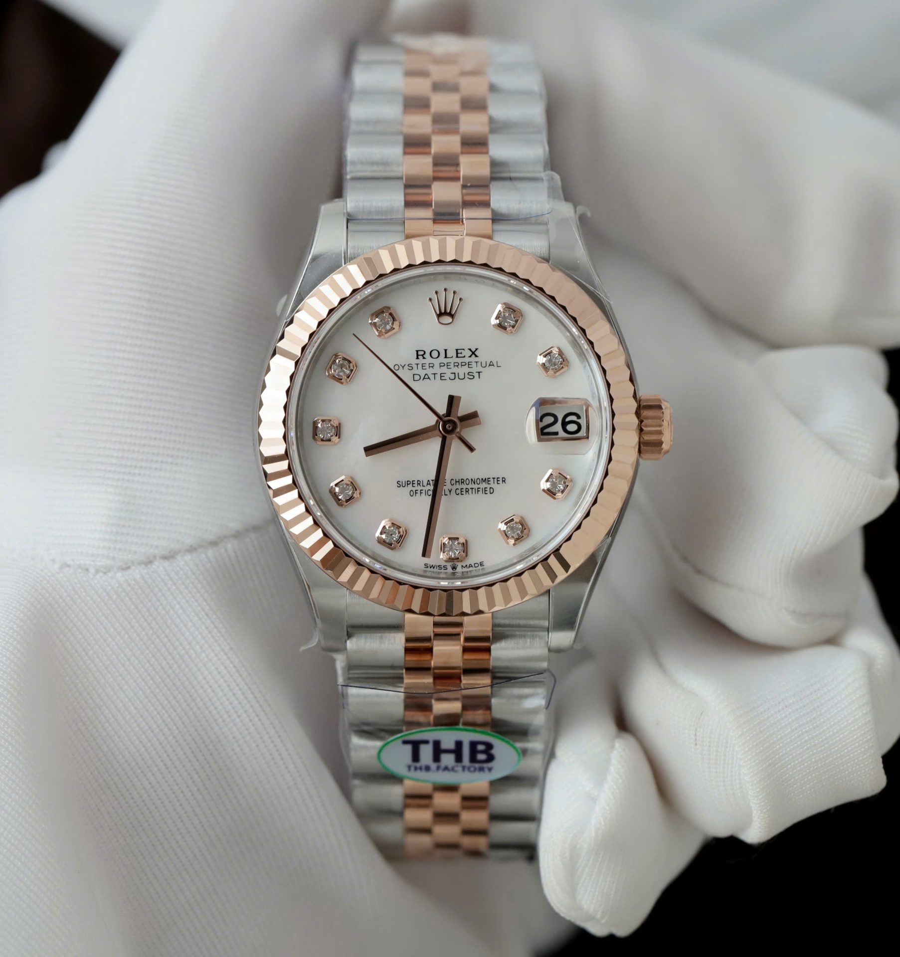 Đồng Hồ Rolex DateJust Mặt MOP Replica 11 Mạ Vàng Hồng Nhà Máy THB 31mm (2)