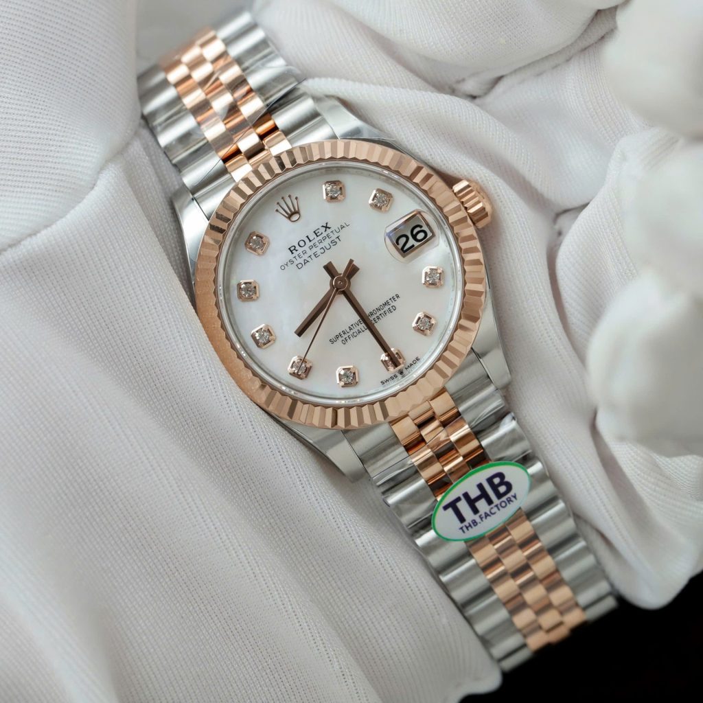 Đồng Hồ Rolex DateJust Mặt MOP Replica 11 Mạ Vàng Hồng Nhà Máy THB 31mm (2)