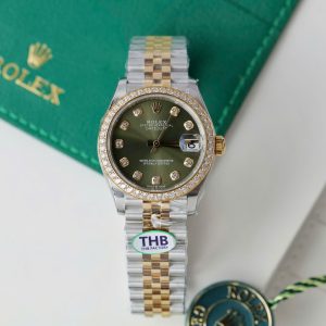 Đồng Hồ Rolex DateJust Mặt Xanh Lá Cây Replica 11 Mạ Vàng Hồng Viền Đính Đá THB 31mm (2)