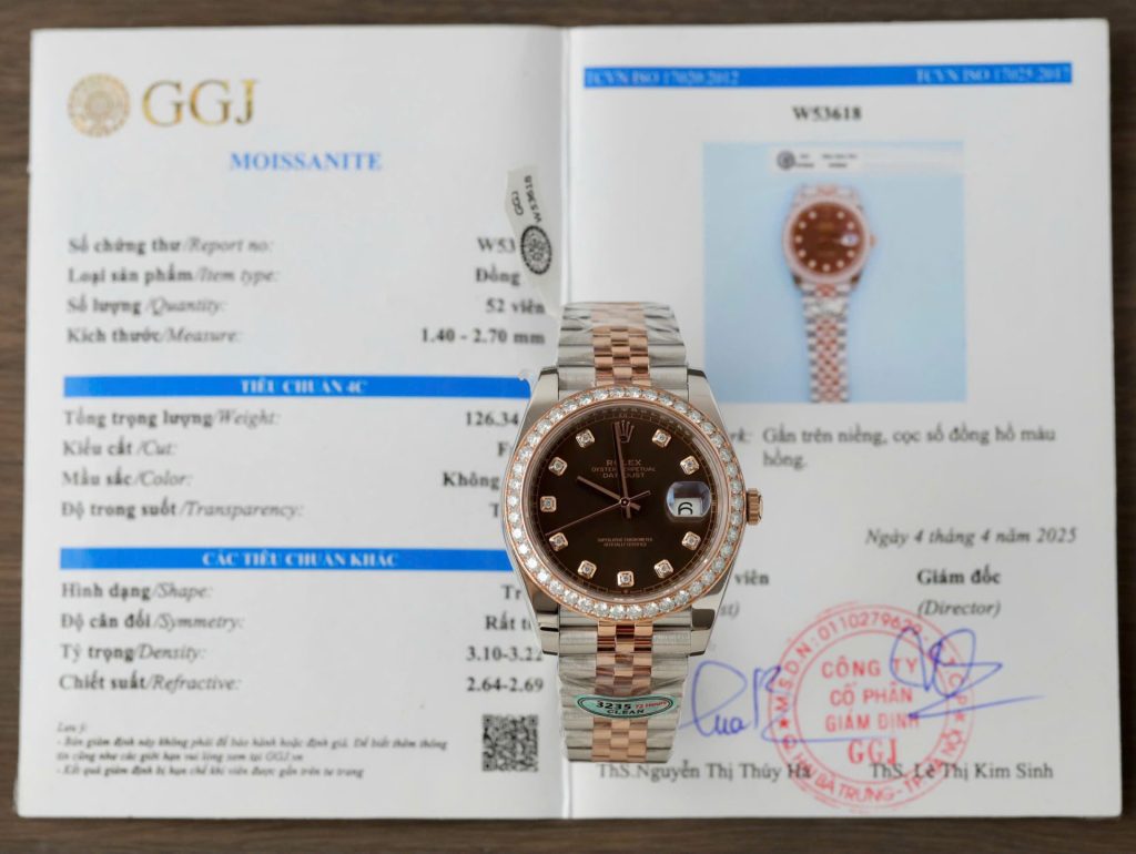 Đồng Hồ Rolex DateJust Nam Mặt Chocolate Replica 11 Viền Đính Kim Cương Moissanite Xưởng Clean 41mm (2)