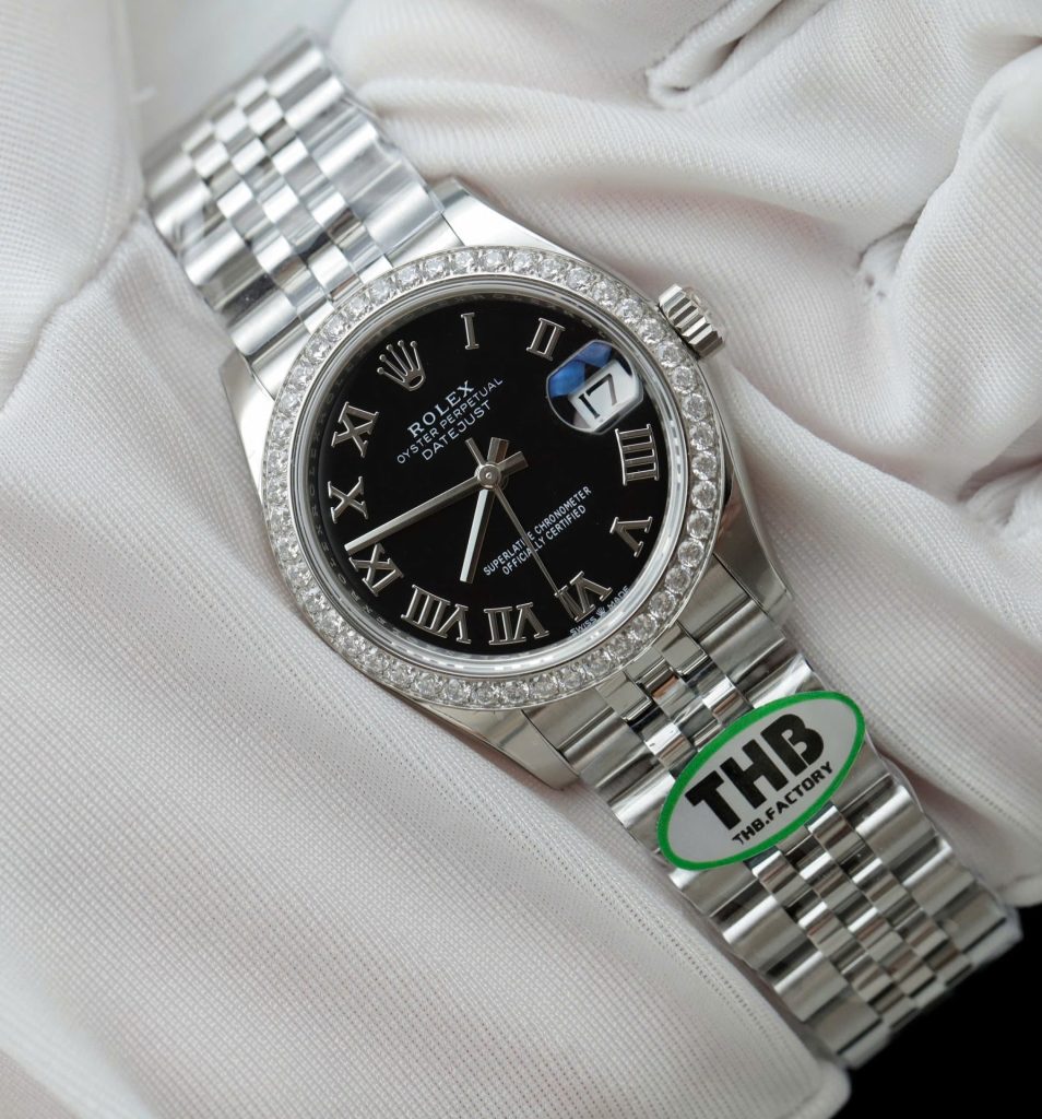 Đồng Hồ Rolex DateJust Nữ Chế Tác Mặt Đen Cọc Số La Mã Xưởng THB 31mm (2)