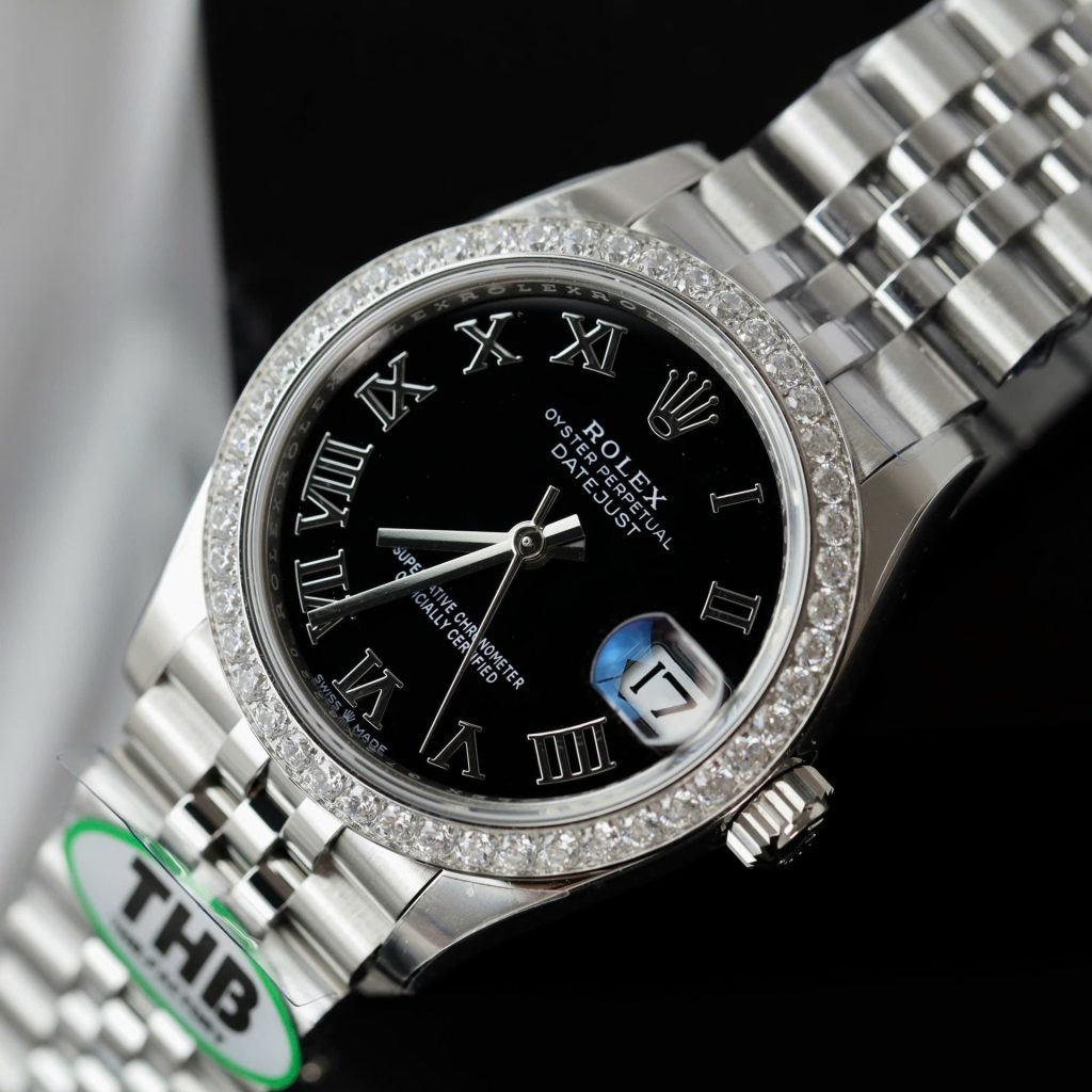 Đồng Hồ Rolex DateJust Nữ Chế Tác Mặt Đen Cọc Số La Mã Xưởng THB 31mm (2)