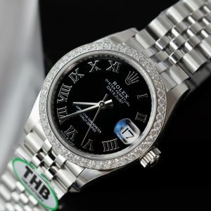 Đồng Hồ Rolex DateJust Nữ Chế Tác Mặt Đen Cọc Số La Mã Xưởng THB 31mm (2)