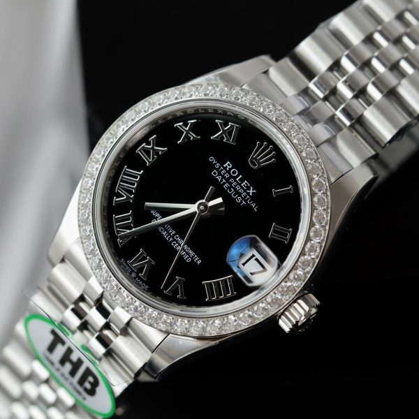 Đồng Hồ Rolex DateJust Nữ Chế Tác Mặt Đen Cọc Số La Mã Xưởng THB 31mm (2)