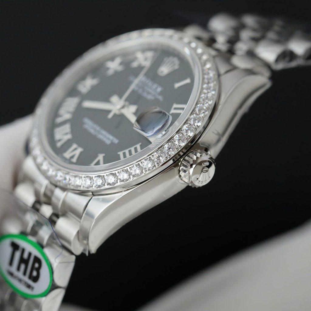 Đồng Hồ Rolex DateJust Nữ Chế Tác Mặt Đen Cọc Số La Mã Xưởng THB 31mm (2)