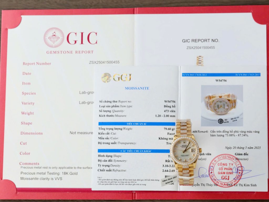 Đồng Hồ Rolex DateJust Nữ Mặt Khảm Xà Cừ Chế Tác Bọc Vàng Đính Moissanite 31mm (2)