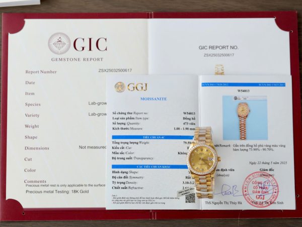Đồng Hồ Rolex DateJust Nữ Mặt Vàng Chế Tác Bọc Vàng Đính Moissanite Xưởng GM 31mm (2)