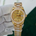 Đồng Hồ Rolex DateJust Nữ Mặt Vàng Chế Tác Bọc Vàng Đính Moissanite Xưởng GM 31mm (2)