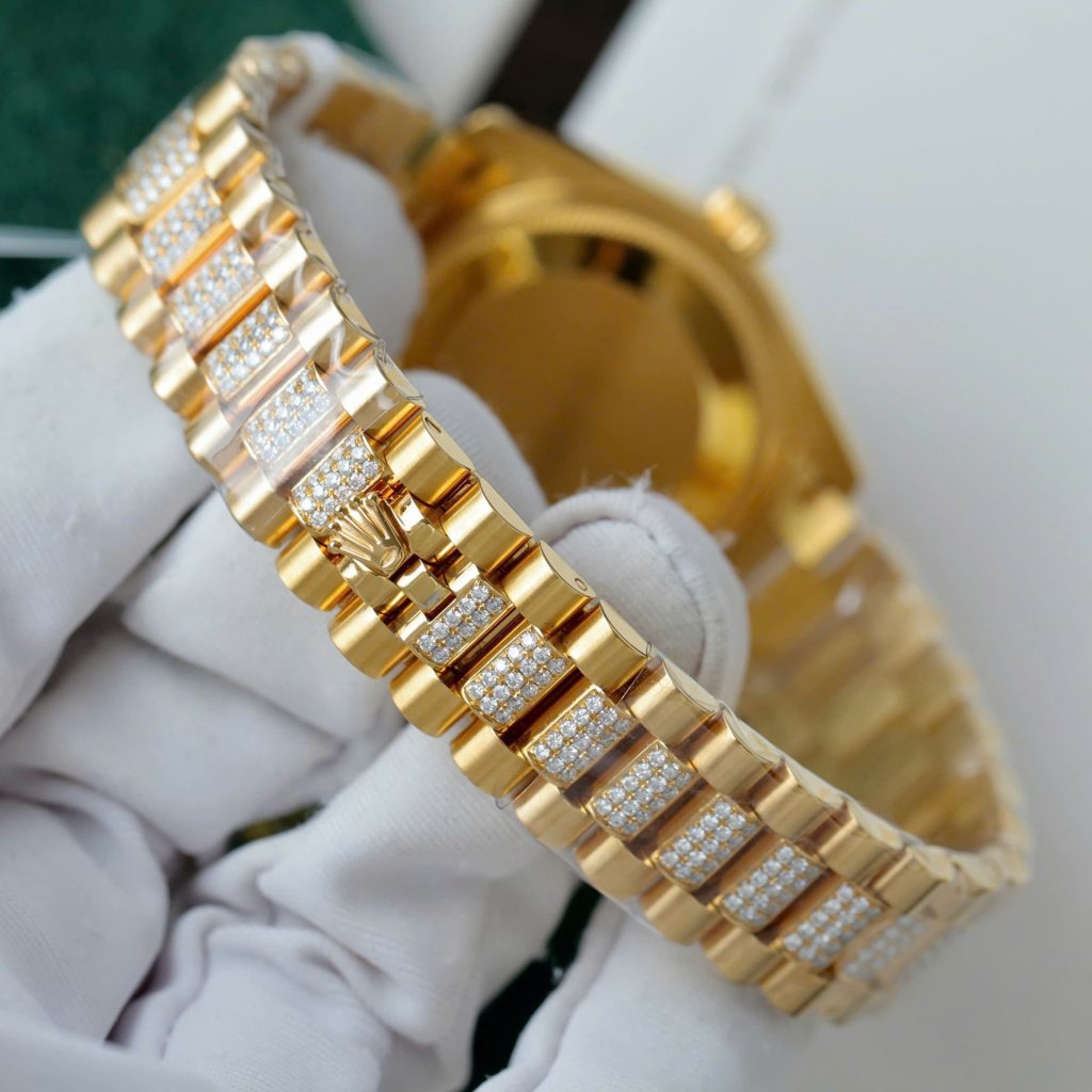 Đồng Hồ Rolex DateJust Nữ Mặt Vàng Chế Tác Bọc Vàng Đính Moissanite Xưởng GM 31mm (2)