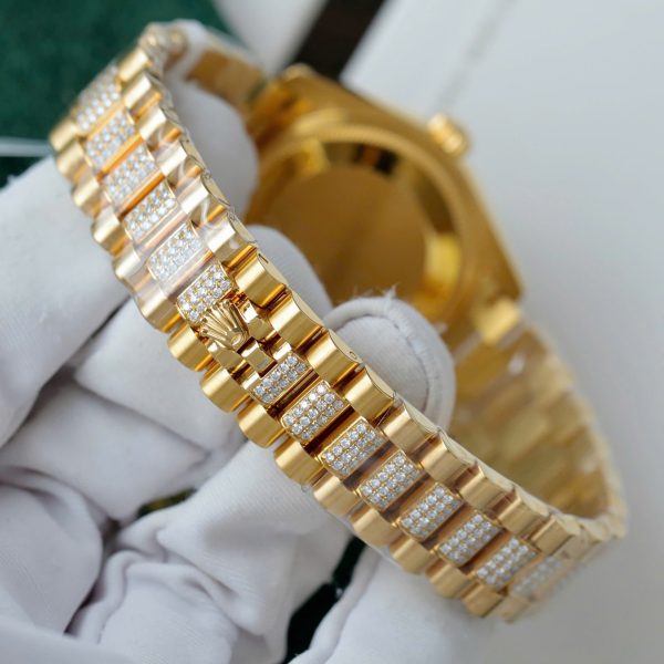 Đồng Hồ Rolex DateJust Nữ Mặt Vàng Chế Tác Bọc Vàng Đính Moissanite Xưởng GM 31mm (2)