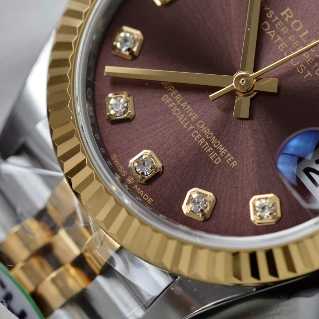 Đồng Hồ Rolex DateJust Nữ Mặt Vàng Nho Replica 11 Mạ Vàng Xưởng THB 31mm (1)