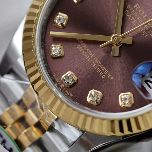 Đồng Hồ Rolex DateJust Nữ Mặt Vàng Nho Replica 11 Mạ Vàng Xưởng THB 31mm (1)