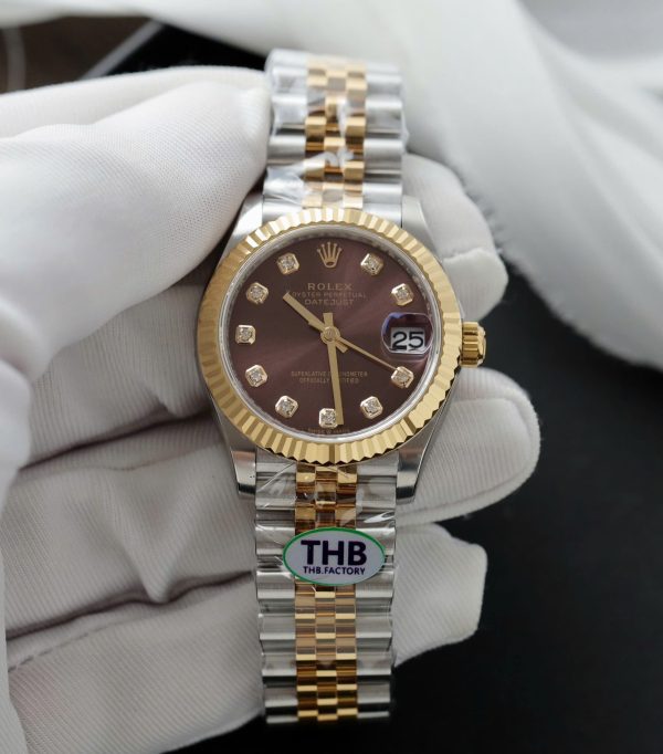 Đồng Hồ Rolex DateJust Nữ Mặt Vàng Nho Replica 11 Mạ Vàng Xưởng THB 31mm (1)