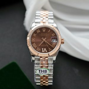 Đồng Hồ Rolex DateJust Nữ Replica 11 Demi Vàng Hồng Mặt Chocolate THB 31mm (2)