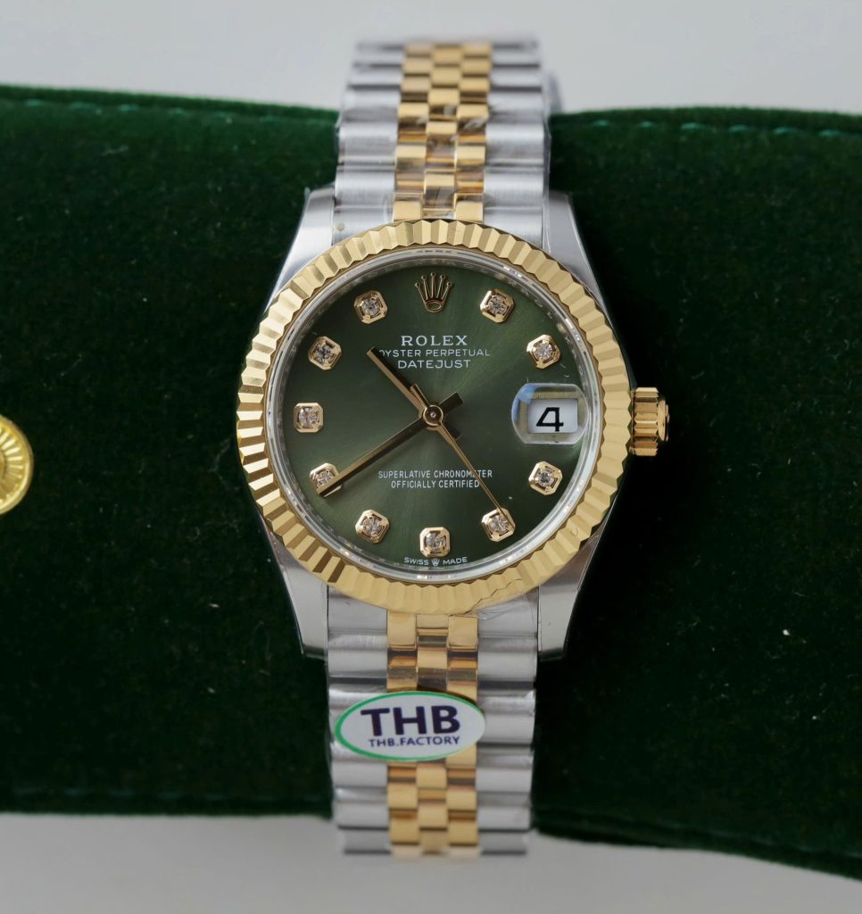 Đồng Hồ Rolex DateJust Rep 11 Mặt Xanh Lá Cây Cọc Số Đính Đá Xưởng THB 31mm (3)
