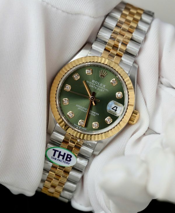 Đồng Hồ Rolex DateJust Rep 11 Mặt Xanh Lá Cây Cọc Số Đính Đá Xưởng THB 31mm (3)
