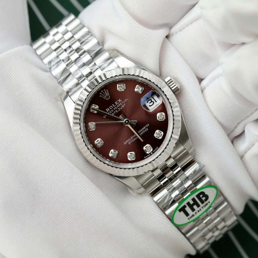 Đồng Hồ Rolex DateJust Replica 11 Mặt Vang Nho Dây Jubilee Xưởng THB 31mm (2)