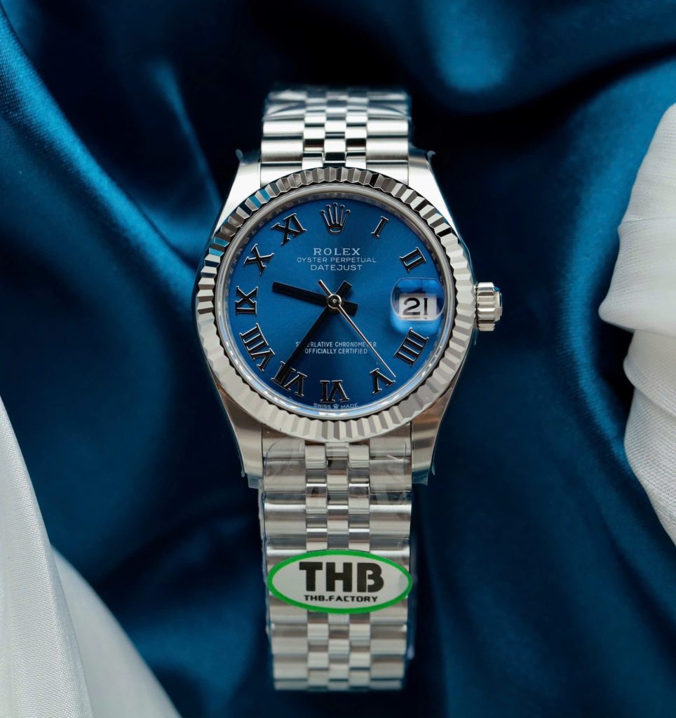 Đồng Hồ Rolex DateJust Replica 11 Mặt Xanh Blue Cọc Số La Mã Xưởng THB 31mm (2)