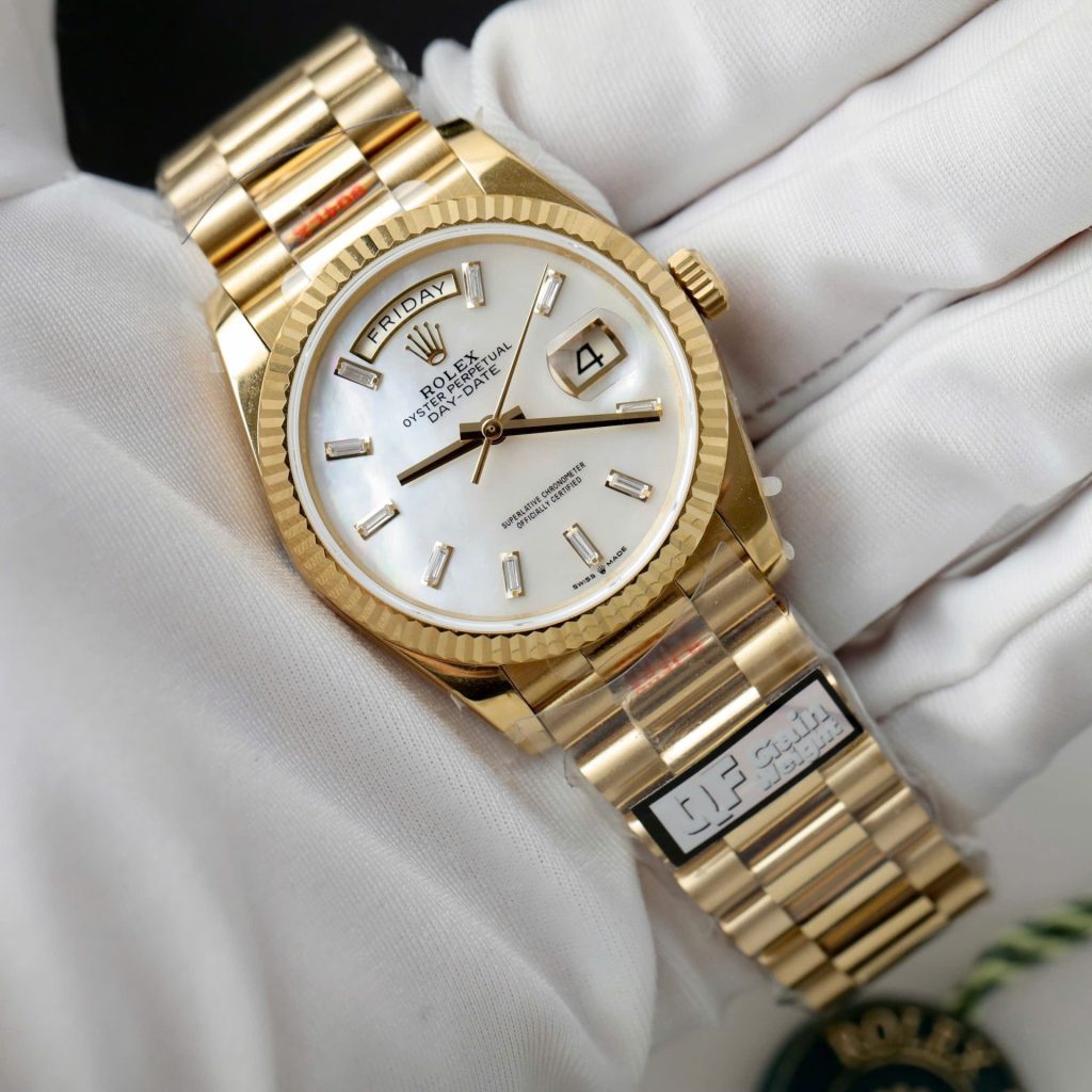 Đồng Hồ Rolex Day-Date Mặt MOP Replica 11 Mạ Vàng Trọng Lượng 159 Gram Xưởng QF 36mm (2)