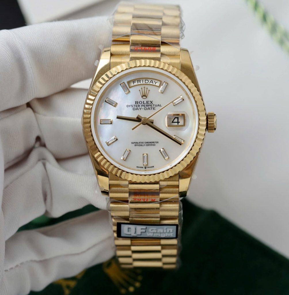 Đồng Hồ Rolex Day-Date Mặt MOP Replica 11 Mạ Vàng Trọng Lượng 159 Gram Xưởng QF 36mm (2)