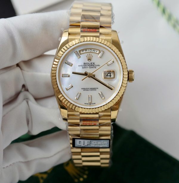 Đồng Hồ Rolex Day-Date Mặt MOP Replica 11 Mạ Vàng Trọng Lượng 159 Gram Xưởng QF 36mm (2)