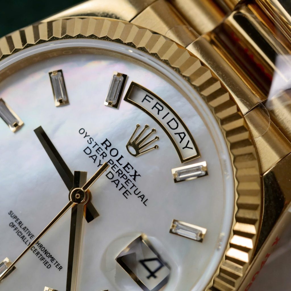 Đồng Hồ Rolex Day-Date Mặt MOP Replica 11 Mạ Vàng Trọng Lượng 159 Gram Xưởng QF 36mm (2)