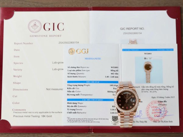Đồng Hồ Rolex Day-Date Mặt Số Chocolate Chế Tác Bọc Vàng Thật + Đính Kim Cương Moissanite 36mm (2)