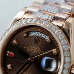 Đồng Hồ Rolex Day-Date Mặt Số Chocolate Chế Tác Bọc Vàng Thật + Đính Kim Cương Moissanite 36mm (2)