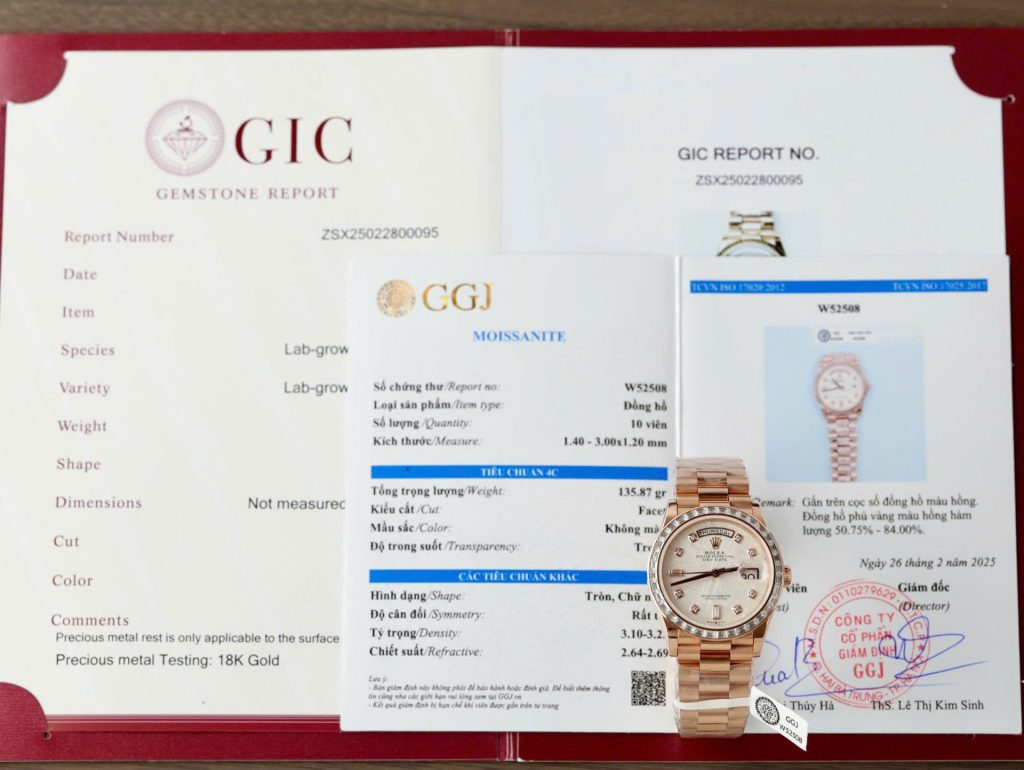 Đồng Hồ Rolex Day-Date Mặt Thiên Thạch Tuỳ Chỉnh Bọc Vàng Thật + Cọc Số Kim Cương Moissanite Baguette 36mm (9)