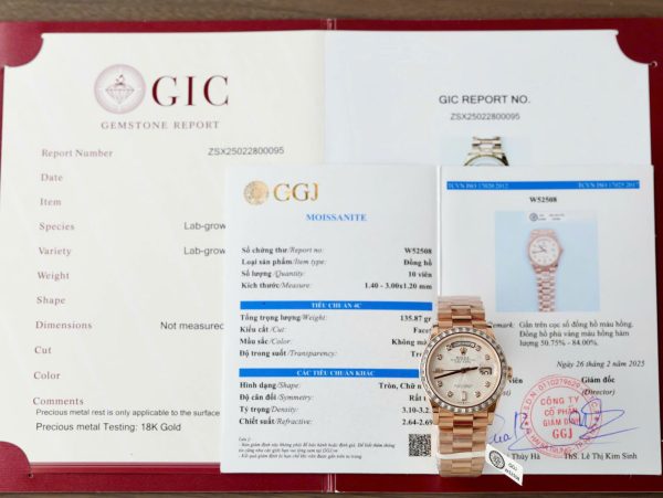 Đồng Hồ Rolex Day-Date Mặt Thiên Thạch Tuỳ Chỉnh Bọc Vàng Thật + Cọc Số Kim Cương Moissanite Baguette 36mm (9)