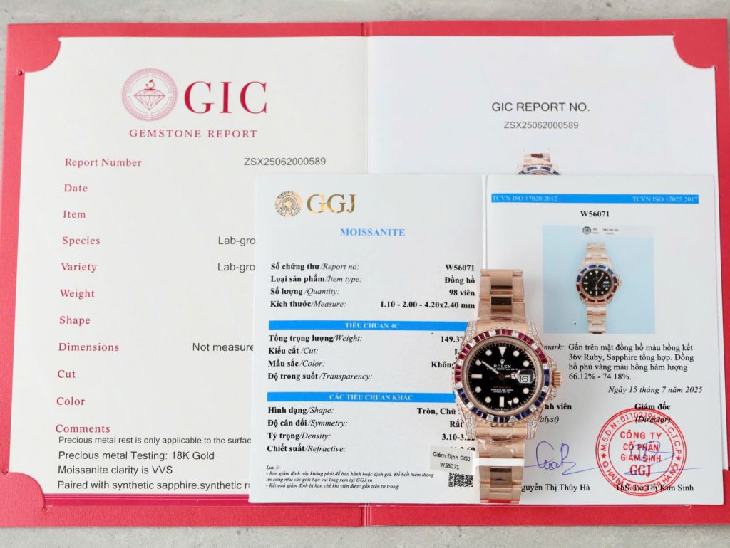 Đồng Hồ Rolex GMT-Master II 126755 SARU Rep 11 Bọc Vàng Độ Moissanite Sapphire 41mm (2)