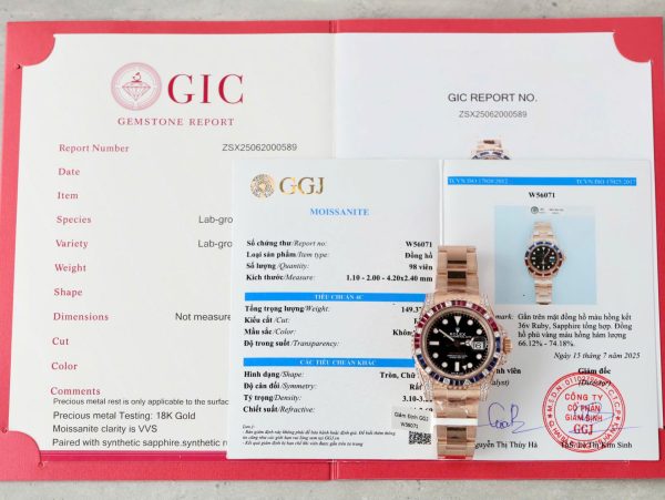 Đồng Hồ Rolex GMT-Master II 126755 SARU Rep 11 Bọc Vàng Độ Moissanite Sapphire 41mm (2)