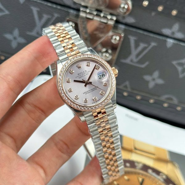 Đồng Hồ Rolex Nữ DateJust Chế Tác Demi Vàng Hồng Mặt Sundust Nhà Máy THB 31mm (2)
